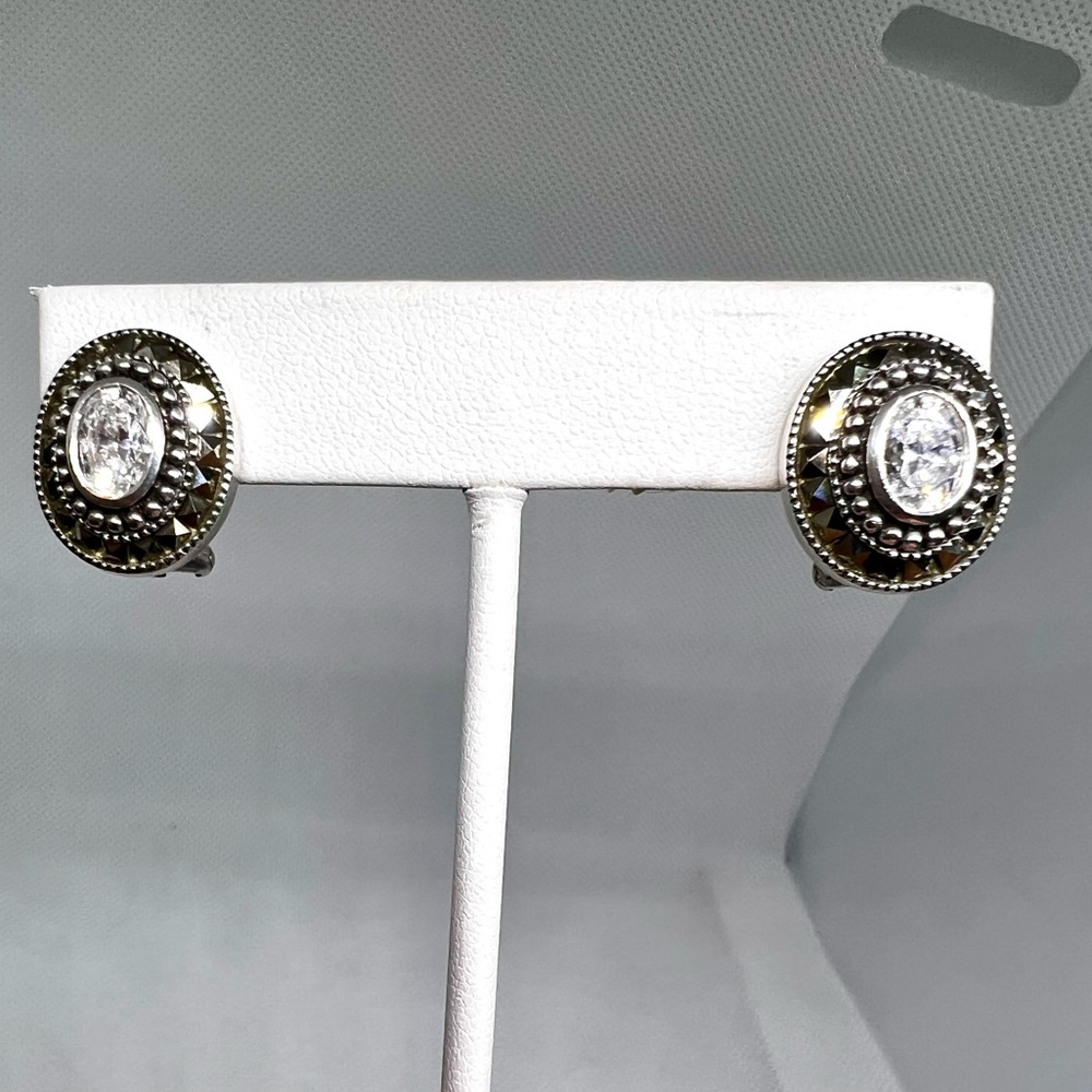 Judith Jack Earrings Clear Crystal & Marcasites, Sterling Lever Back Closure - Picture 9 of 9